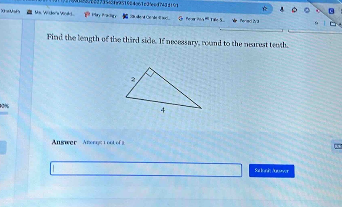 find the length of the third side. if necessary, round to the nearest tenth.\nanswer attempt 1 out of 2\nsubmit answer