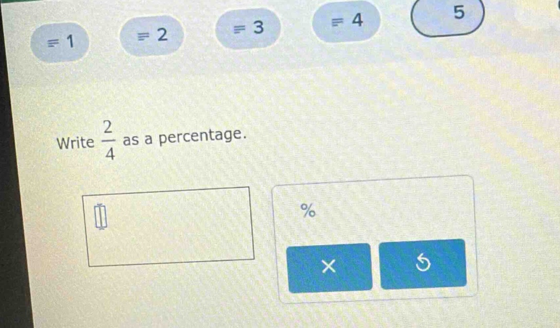 write $\frac{2}{4}$ as a percentage.