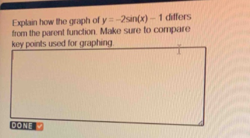explain how the graph of y = -2sin(x) - 1 differs from the parent function. make sure to compare key points used for graphing.