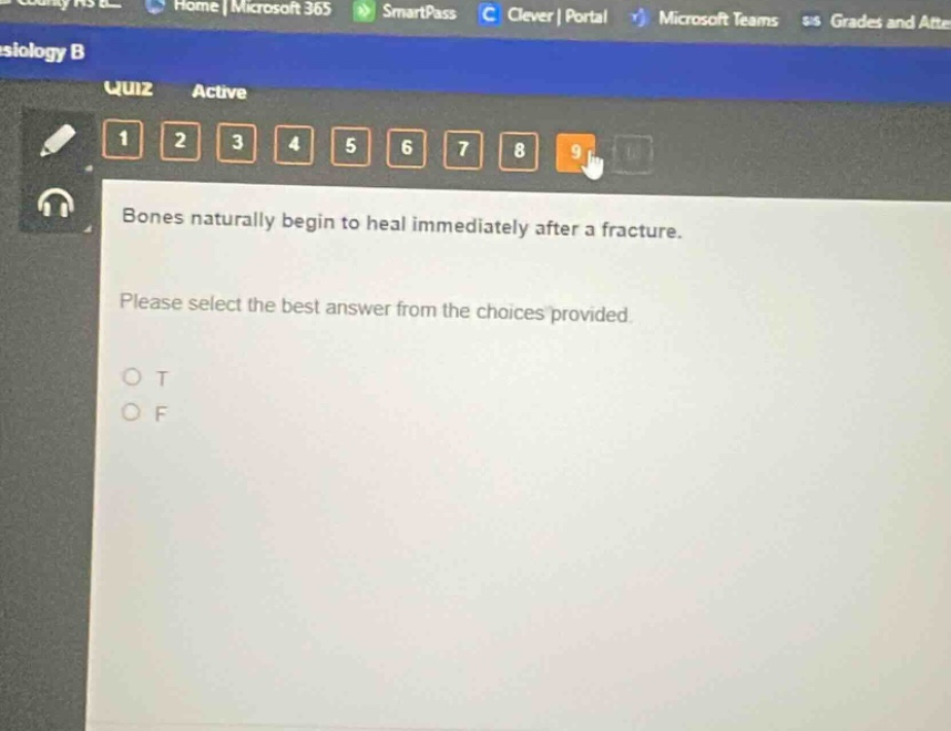 bones naturally begin to heal immediately after a fracture. please select the best answer from the choices provided. o t o f