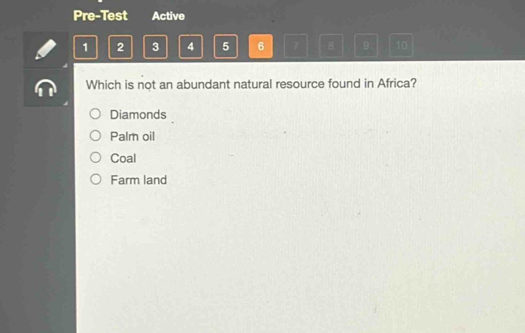 which is not an abundant natural resource found in africa?\ndiamonds\npalm oil\ncoal\nfarm land