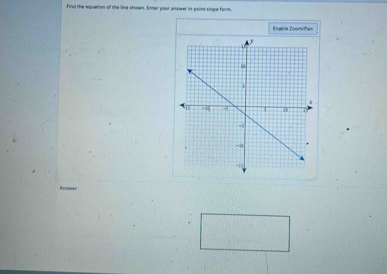 find the equation of the line shown. enter your answer in point - slope form.