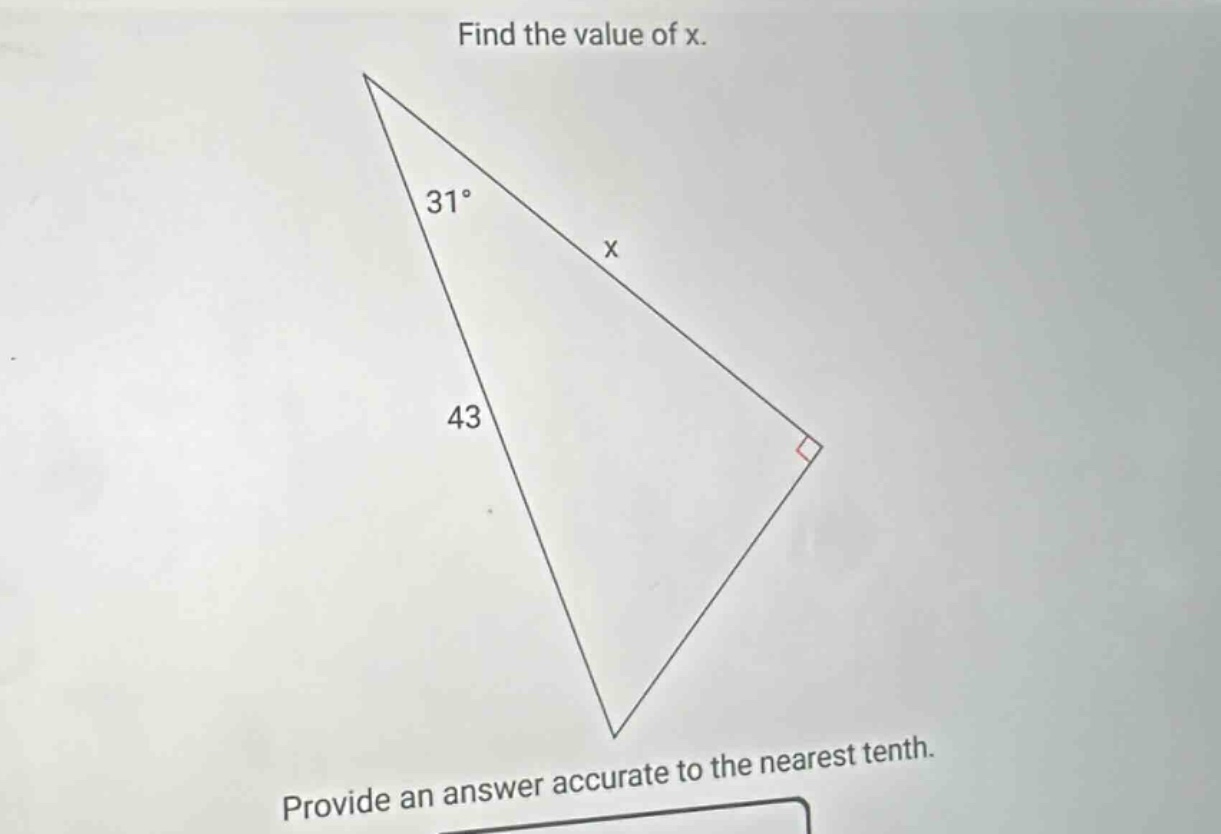 find the value of x. provide an answer accurate to the nearest tenth.