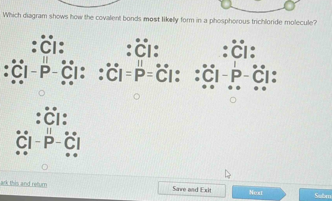 which diagram shows how the covalent bonds most likely form in a phosphorous trichloride molecule?