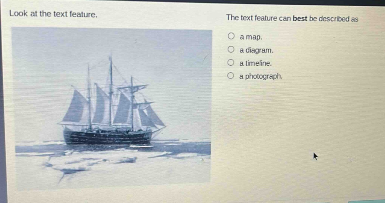 look at the text feature. the text feature can best be described as a map. a diagram. a timeline. a photograph.