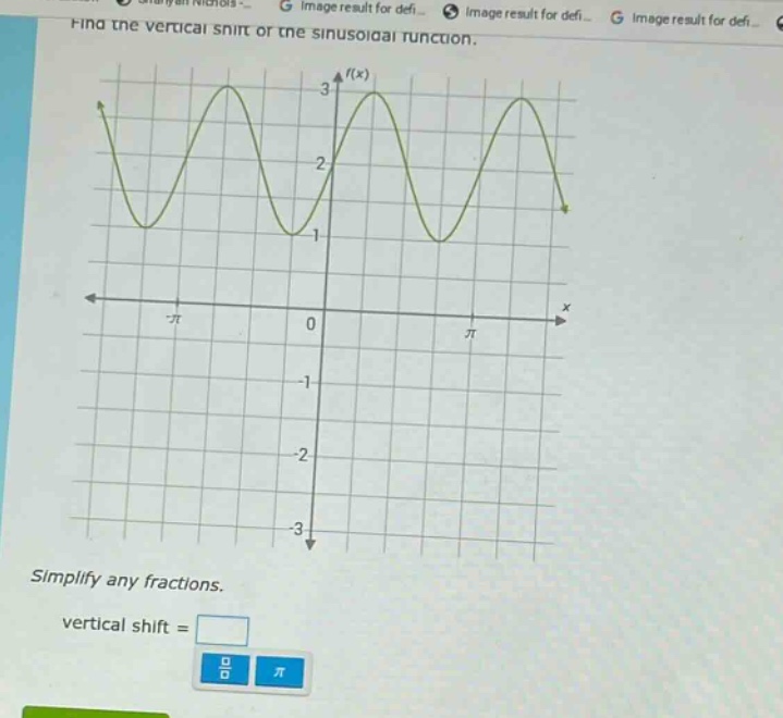 find the vertical shift of the sinusoidal function. simplify any fractions. vertical shift =