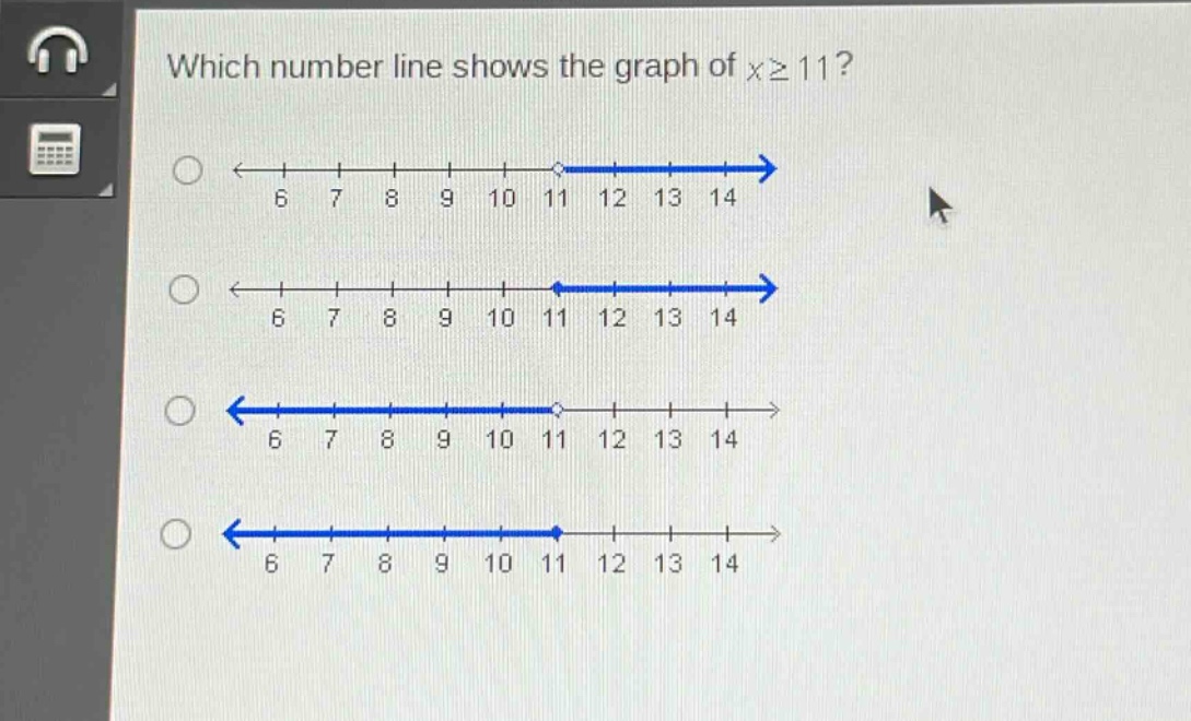 which number line shows the graph of x≥11?