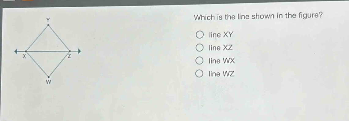 which is the line shown in the figure?\nline xy\nline xz\nline wx\nline wz