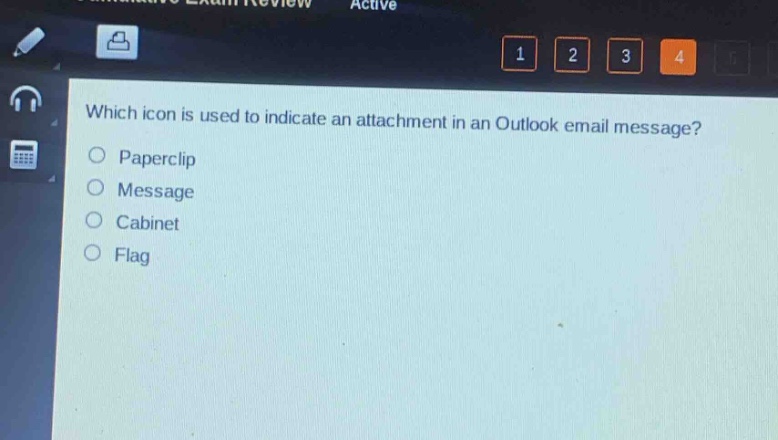 which icon is used to indicate an attachment in an outlook email message?\npaperclip\nmessage\ncabinet\nflag