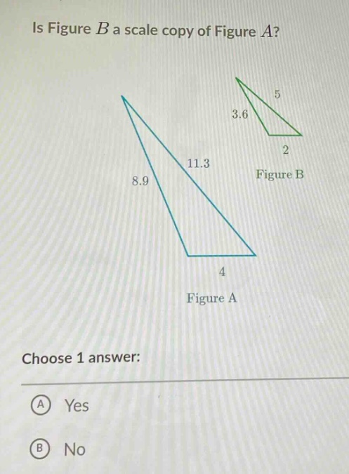 is figure b a scale copy of figure a? choose 1 answer: a yes b no