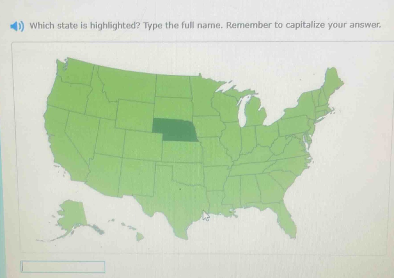 which state is highlighted? type the full name. remember to capitalize your answer.