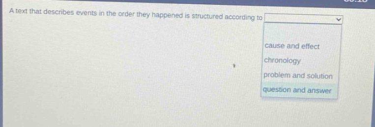 a text that describes events in the order they happened is structured according to: cause and effect chronology problem and solution question and answer