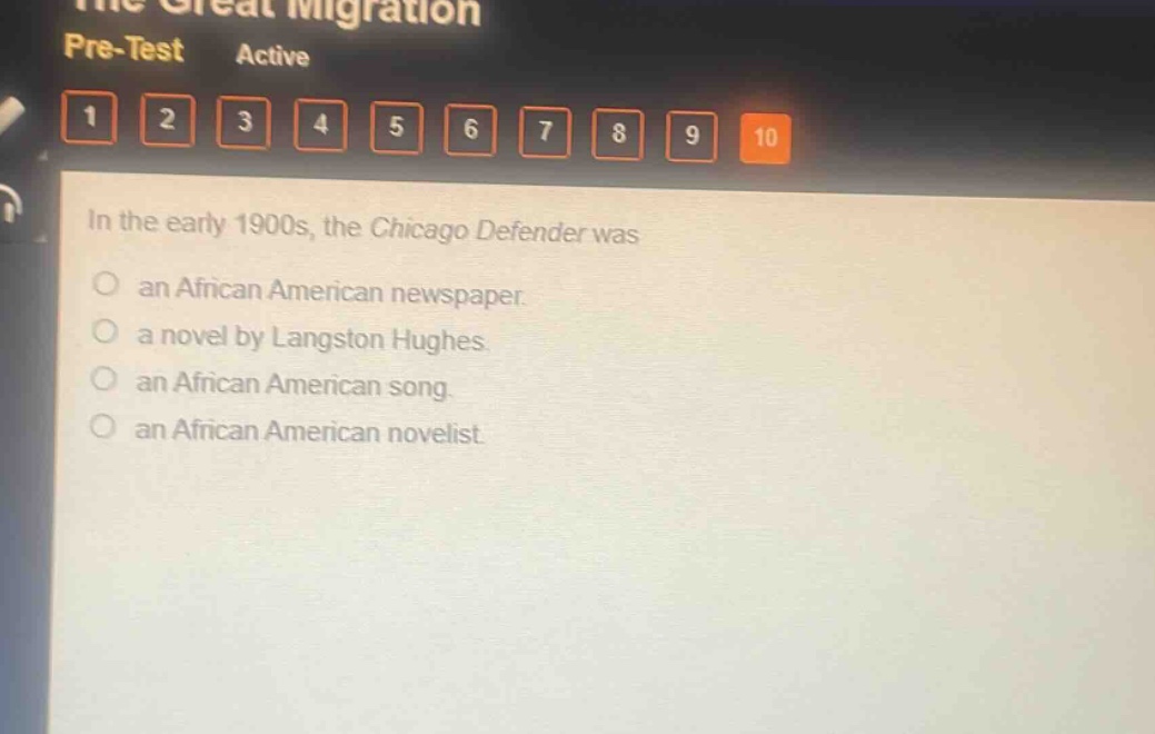 in the early 1900s, the chicago defender was\nan african american newspaper.\na novel by langston hughes.\nan african american song.\nan african american novelist.