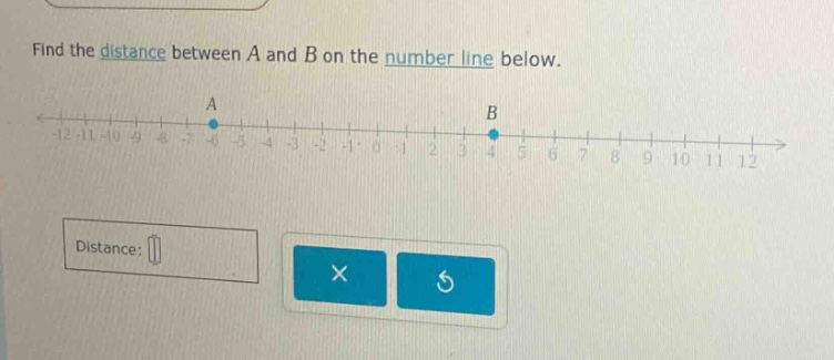 find the distance between a and b on the number line below.\ndistance:
