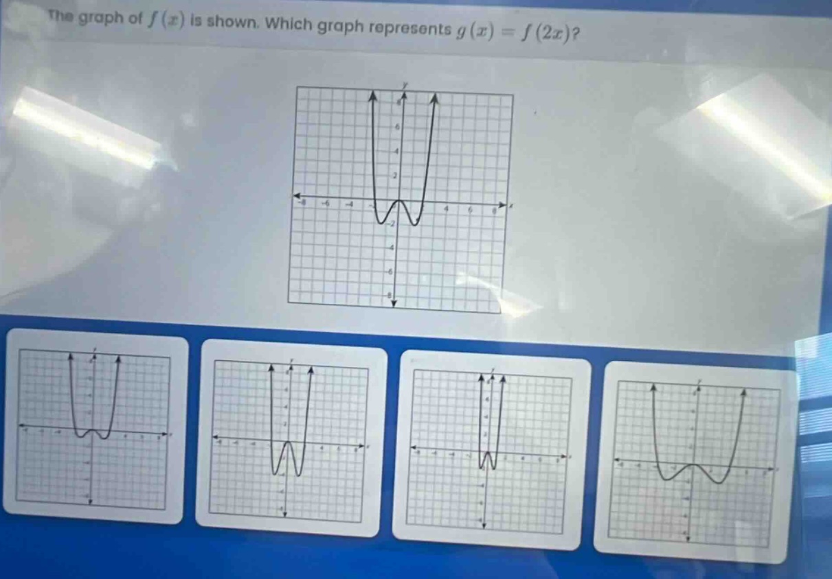 the graph of $f(x)$ is shown. which graph represents $g(x)=f(2x)$?