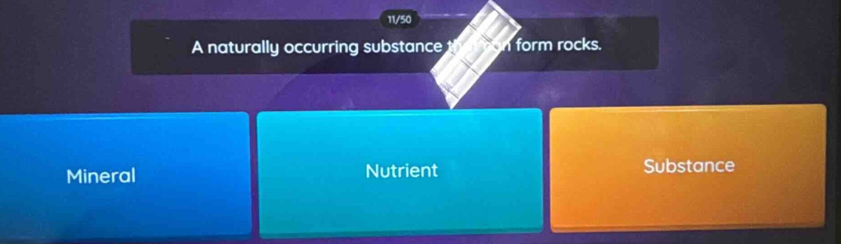 a naturally occurring substance that forms rocks. mineral nutrient substance
