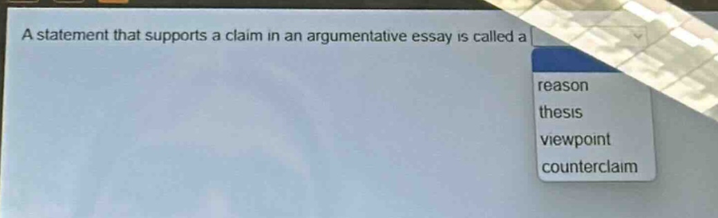 a statement that supports a claim in an argumentative essay is called a reason thesis viewpoint counterclaim