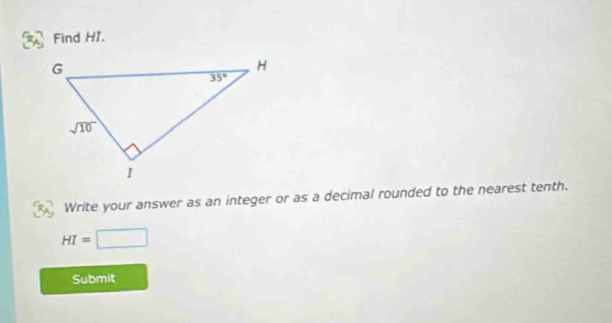 find hi.\nwrite your answer as an integer or as a decimal rounded to the nearest tenth.\nhi = \nsubmit