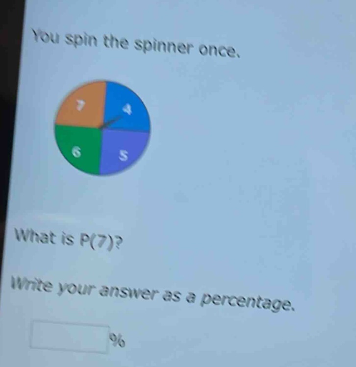 you spin the spinner once. what is p(7)? write your answer as a percentage. %