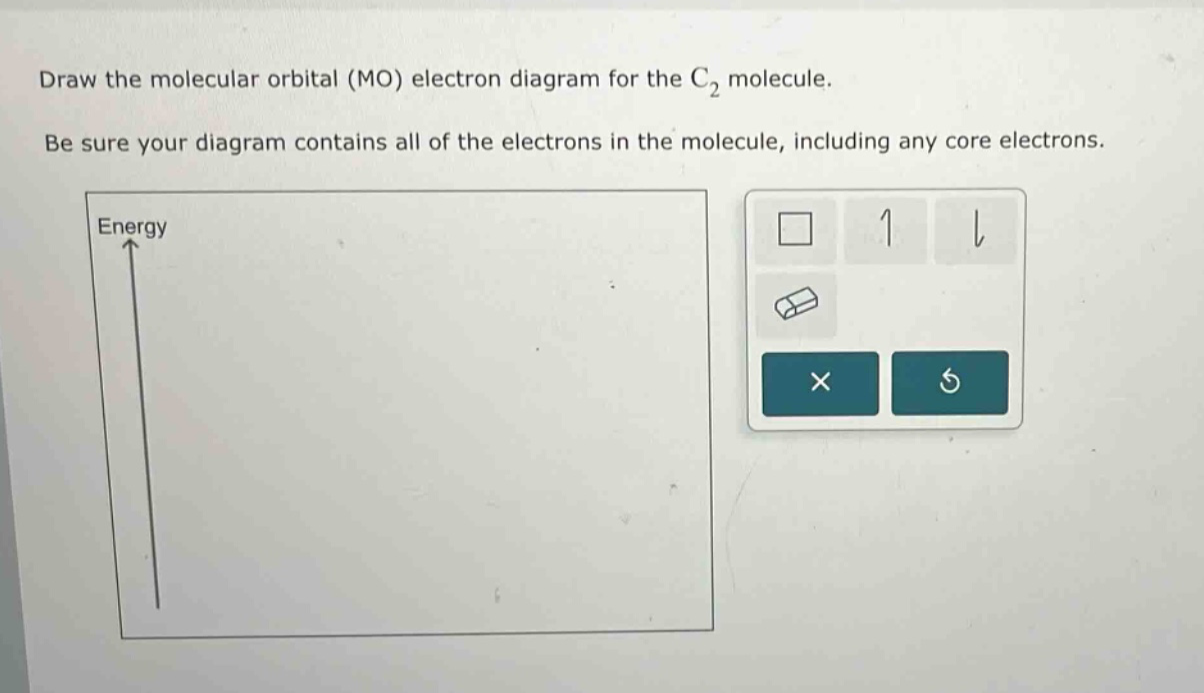 draw the molecular orbital (mo) electron diagram for the c₂ molecule. be sure your diagram contains all of the electrons in the molecule, including any core electrons.