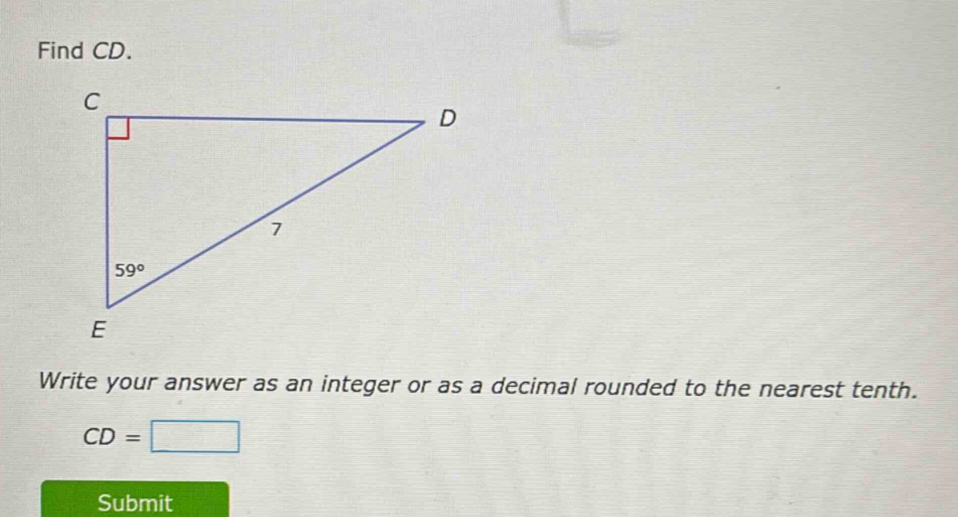 find cd.\nwrite your answer as an integer or as a decimal rounded to the nearest tenth.\ncd =