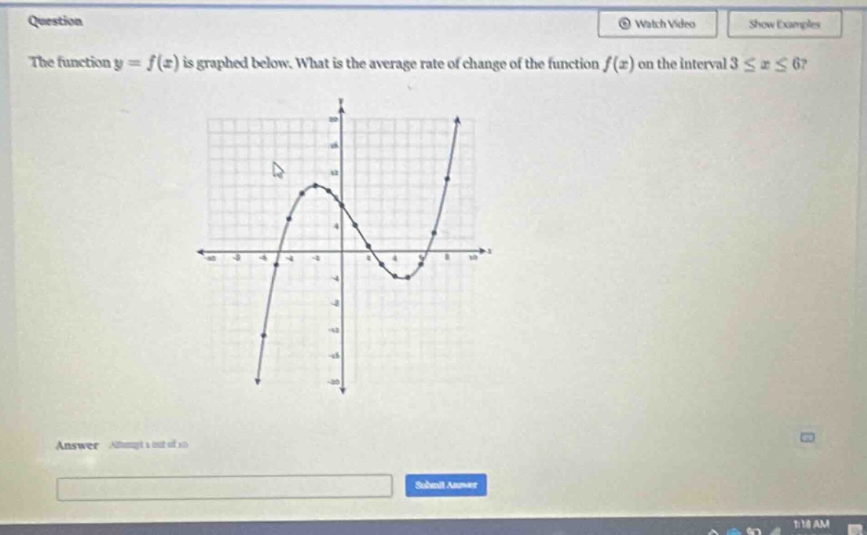 the function y = f(x) is graphed below. what is the average rate of change of the function f(x) on the interval 3 ≤ x ≤ 6?