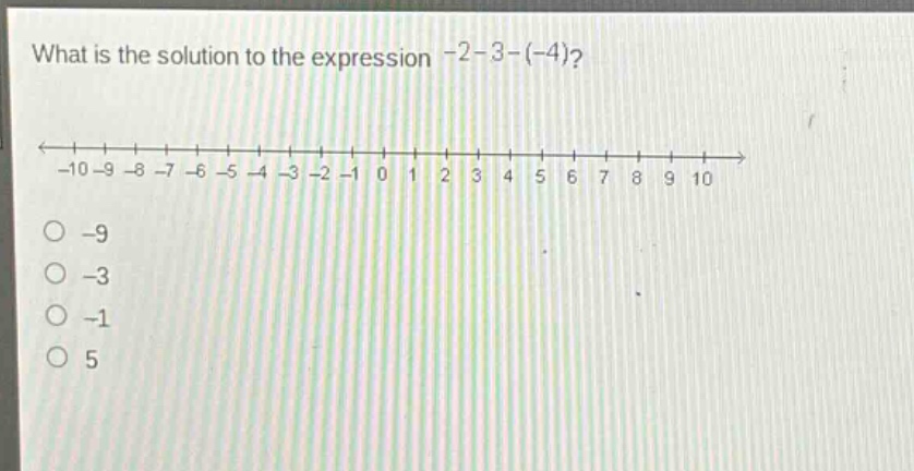 what is the solution to the expression -2 - 3 - (-4)?