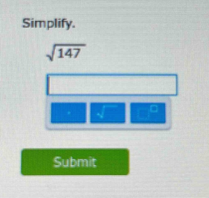 simplify.\n$sqrt{147}$