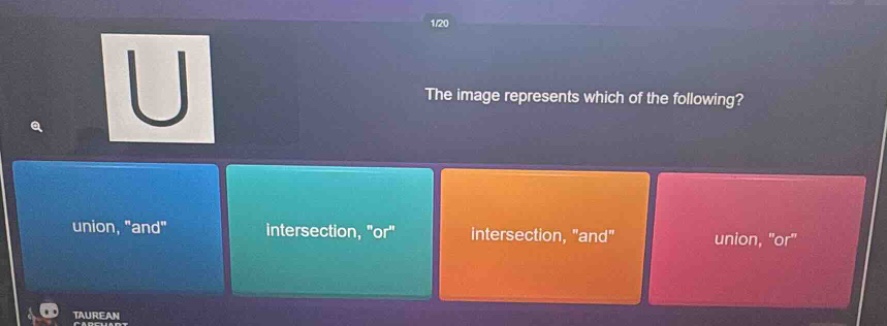 the image represents which of the following? union, \and\ intersection, \or\ intersection, \and\ union, \or\