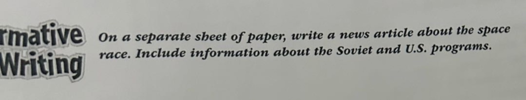 on a separate sheet of paper, write a news article about the space race. include information about the soviet and u.s. programs.