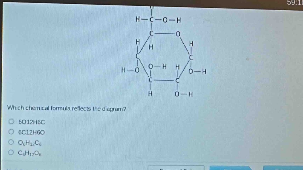 which chemical formula reflects the diagram?\n6o12h6c\n6c12h6o\no6h12c6\nc6h12o6
