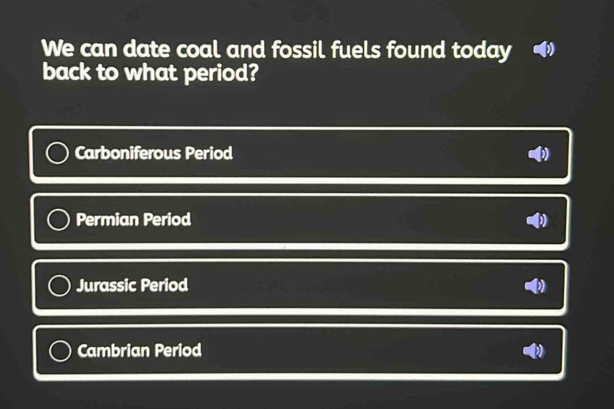 we can date coal and fossil fuels found today back to what period?\ncarboniferous period\npermian period\njurassic period\ncambrian period