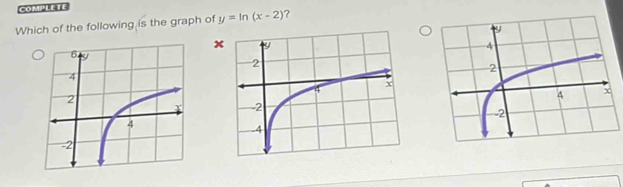 which of the following is the graph of y = ln (x - 2)?