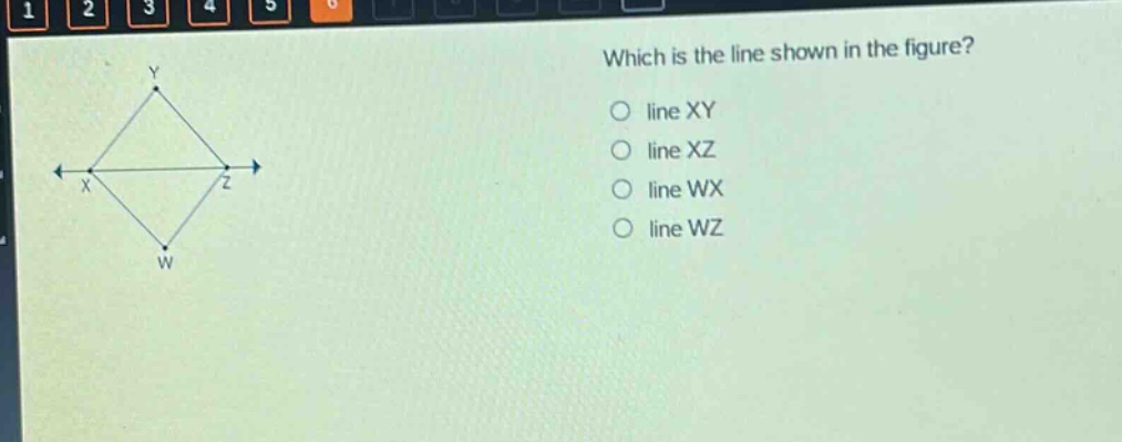 which is the line shown in the figure?\no line xy\no line xz\no line wx\no line wz