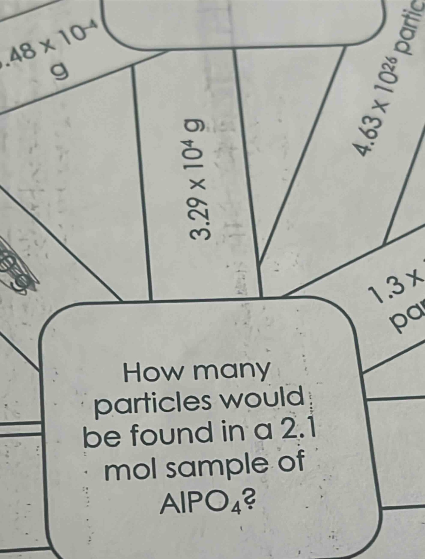how many particles would be found in a 2.1 mol sample of alpo₄?