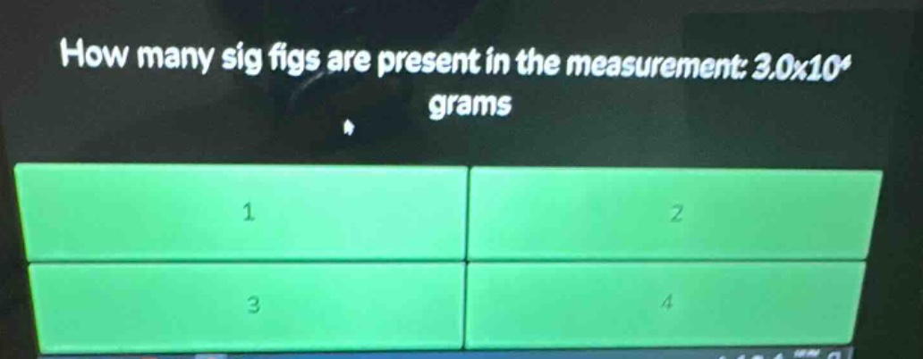 how many sig figs are present in the measurement: 3.0x10^4 grams