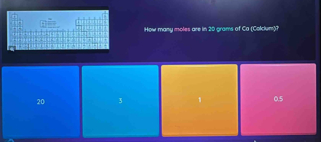 how many moles are in 20 grams of ca (calcium)?
