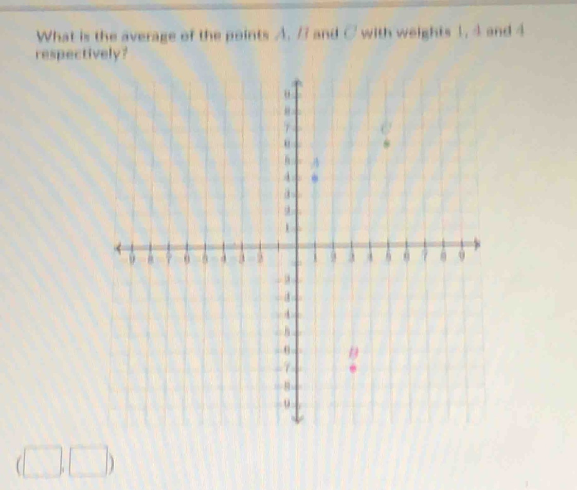 what is the average of the points a, b and c with weights 1, 4 and 4 respectively?