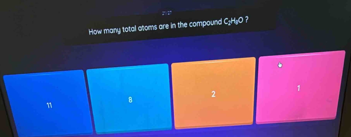 how many total atoms are in the compound c₂h₈o?
