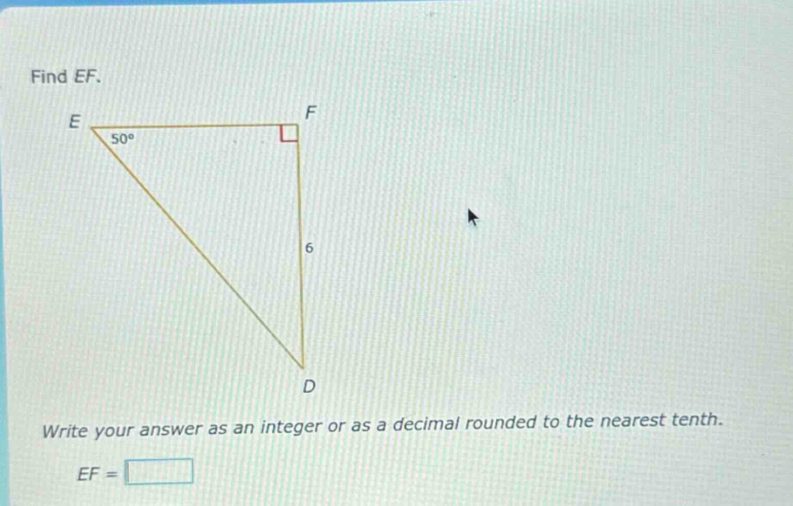 find ef.\nwrite your answer as an integer or as a decimal rounded to the nearest tenth.\nef =