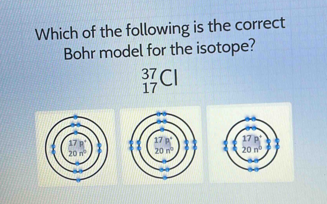 which of the following is the correct bohr model for the isotope?\n37 17 cl