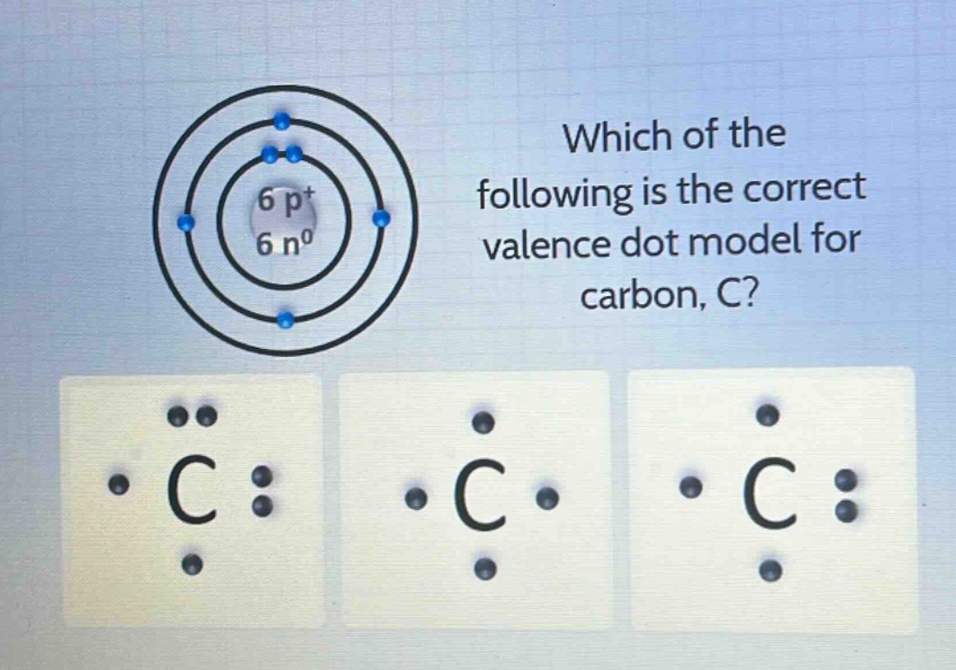 which of the following is the correct valence dot model for carbon, c?