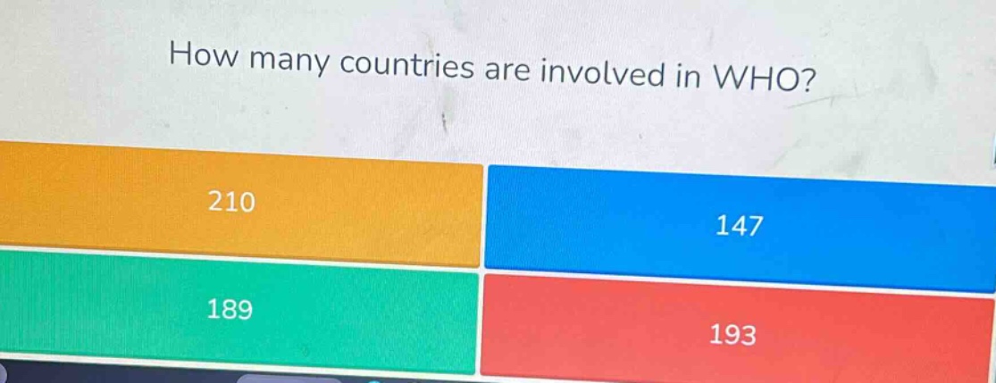 how many countries are involved in who? 210 147 189 193