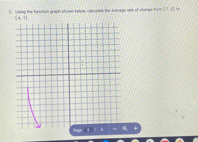 3. using the function graph shown below, calculate the average rate of change from (-7,-2) to (-6,-7).