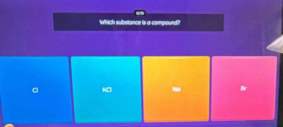 which substance is a compound?\ncl\nkcl\nna\nbr