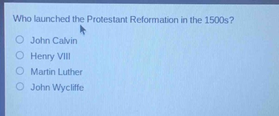 who launched the protestant reformation in the 1500s?\njohn calvin\nhenry viii\nmartin luther\njohn wycliffe