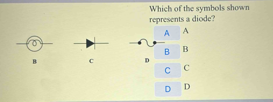 which of the symbols shown represents a diode? a b c d