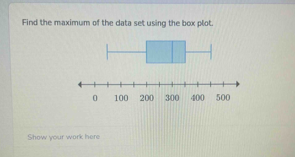 find the maximum of the data set using the box plot.\nshow your work here
