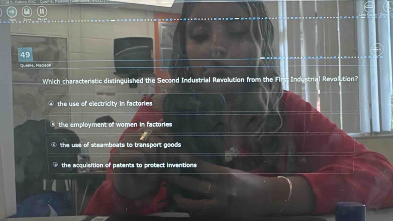 which characteristic distinguished the second industrial revolution from the first industrial revolution?\na the use of electricity in factories\nb the employment of women in factories\nc the use of steamboats to transport goods\nd the acquisition of patents to protect inventions