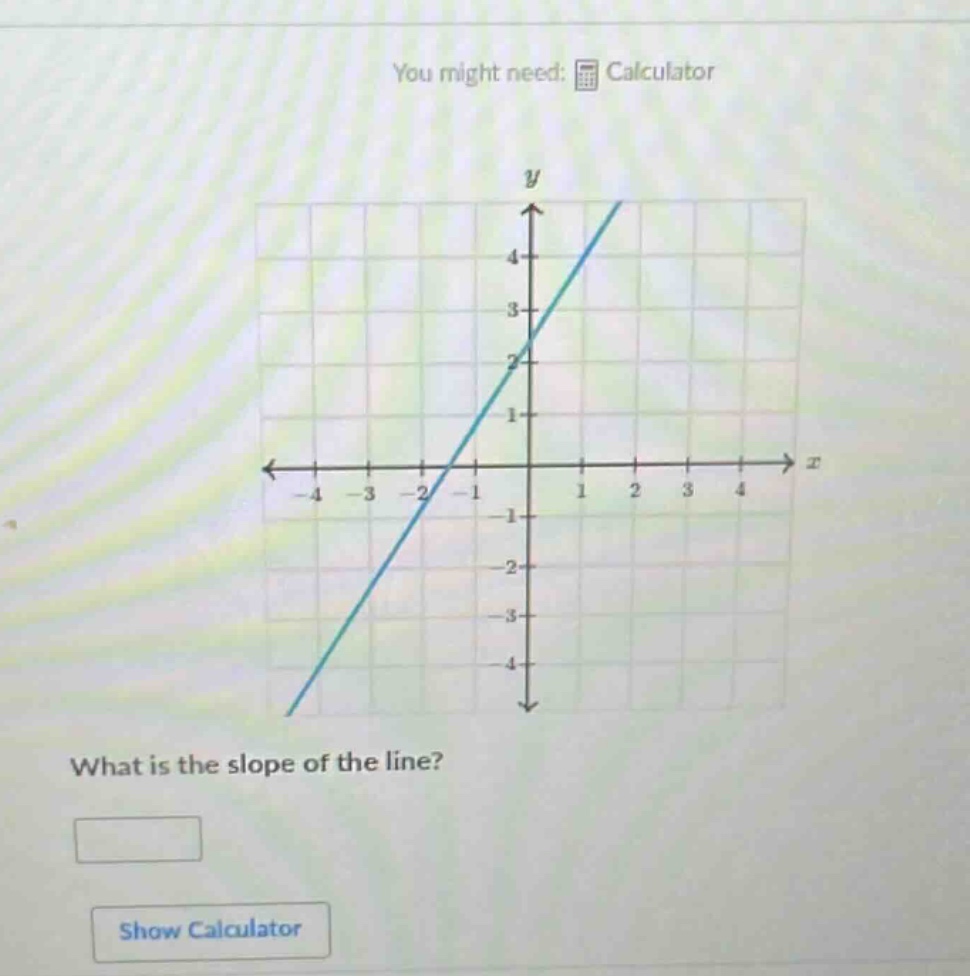 you might need: calculator\nwhat is the slope of the line?\nshow calculator